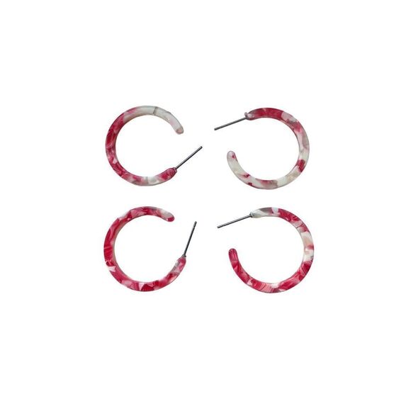 Swirled Red & White Marbleized Acetate Eco Hoop Handmade Earrings Unisex Gift - Picture 10 of 11